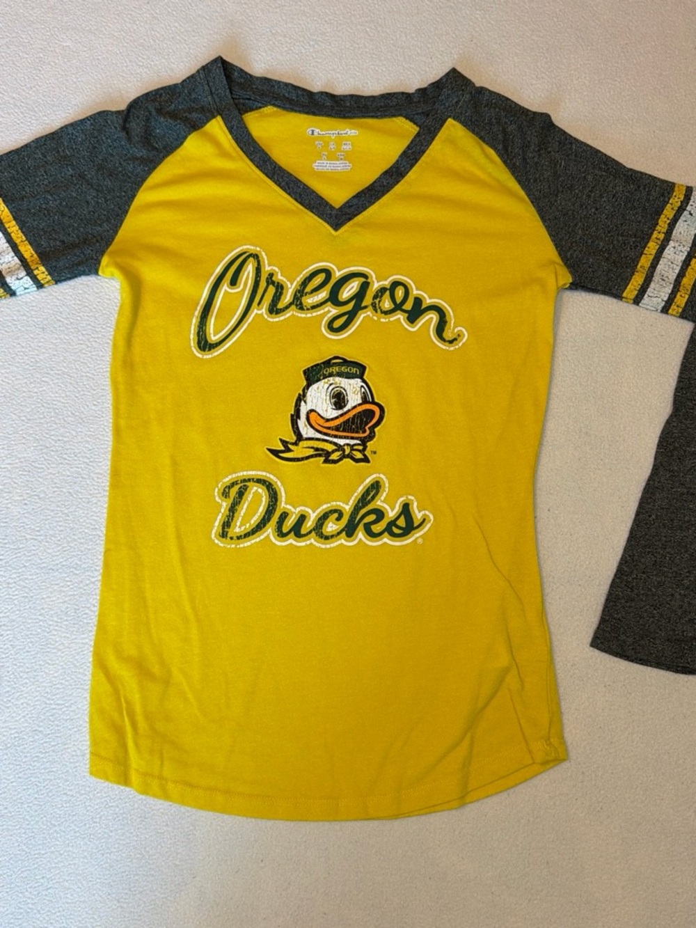 Champion Yellow & green Oregon Ducks V-Neck Raglan Tee